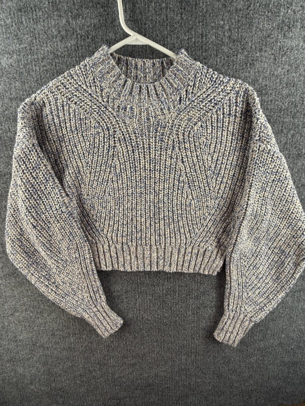 Rebecca Minkoff Pullover Sweater Mock Neck Chunky Knit Cotton Blend Blue Ivory